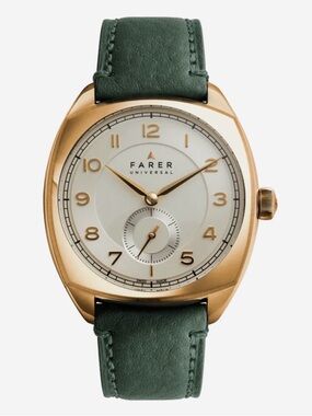 Farer Lethbridge Gold Men’s Watch in Gold PVD with Green Leather Strap